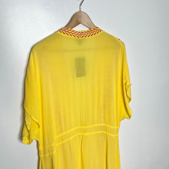 Curations Womens Kaftan Swim Coverup XL Yellow Pink Embroidered Resort Wear Boho - Picture 8 of 11